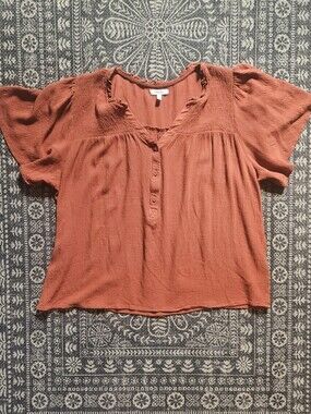Maurices Short Sleeve Gauze V-neck Henley Top